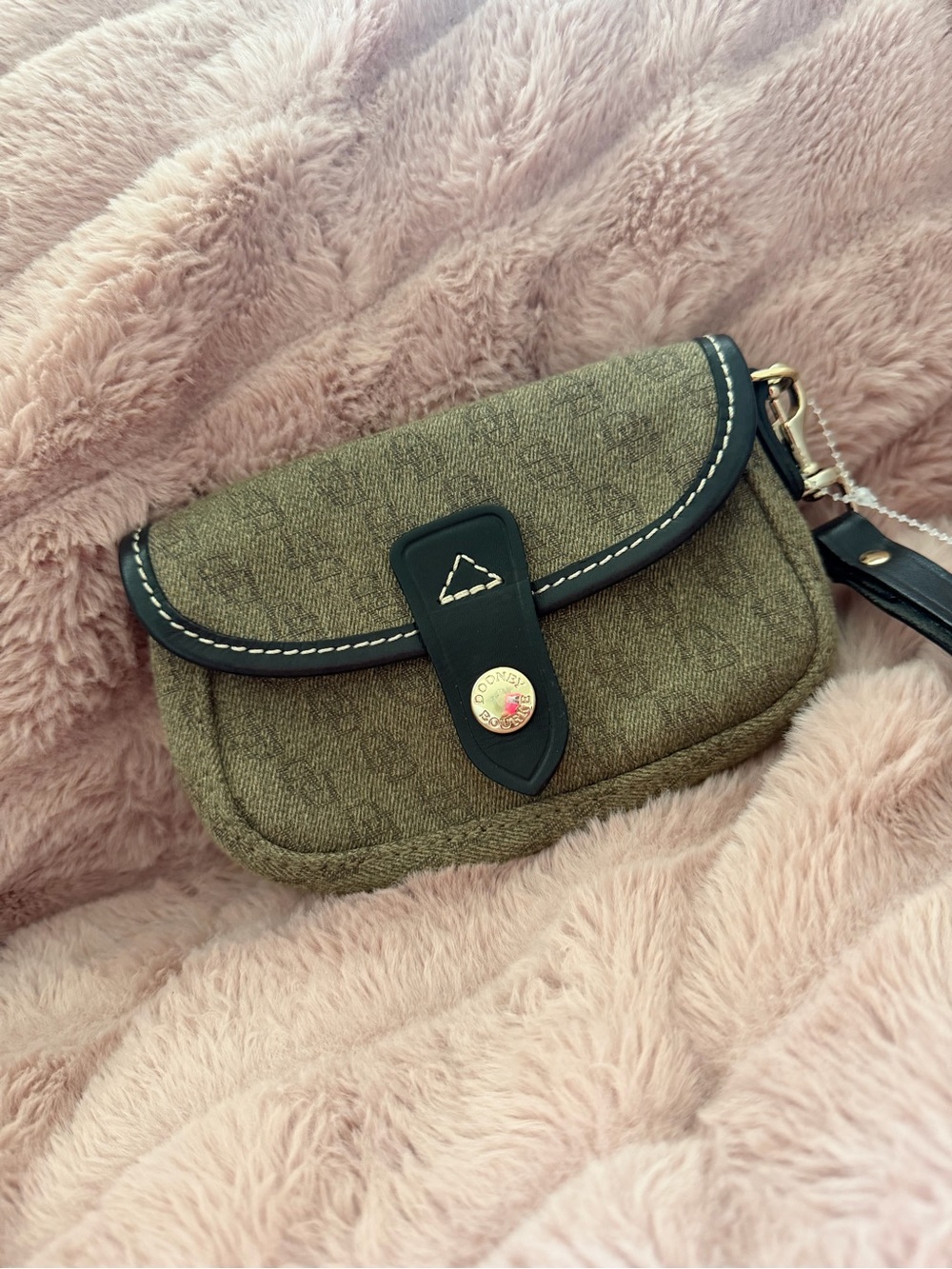 Dooney & Bourke Olive Green Canvas Wristlet with Black Trim